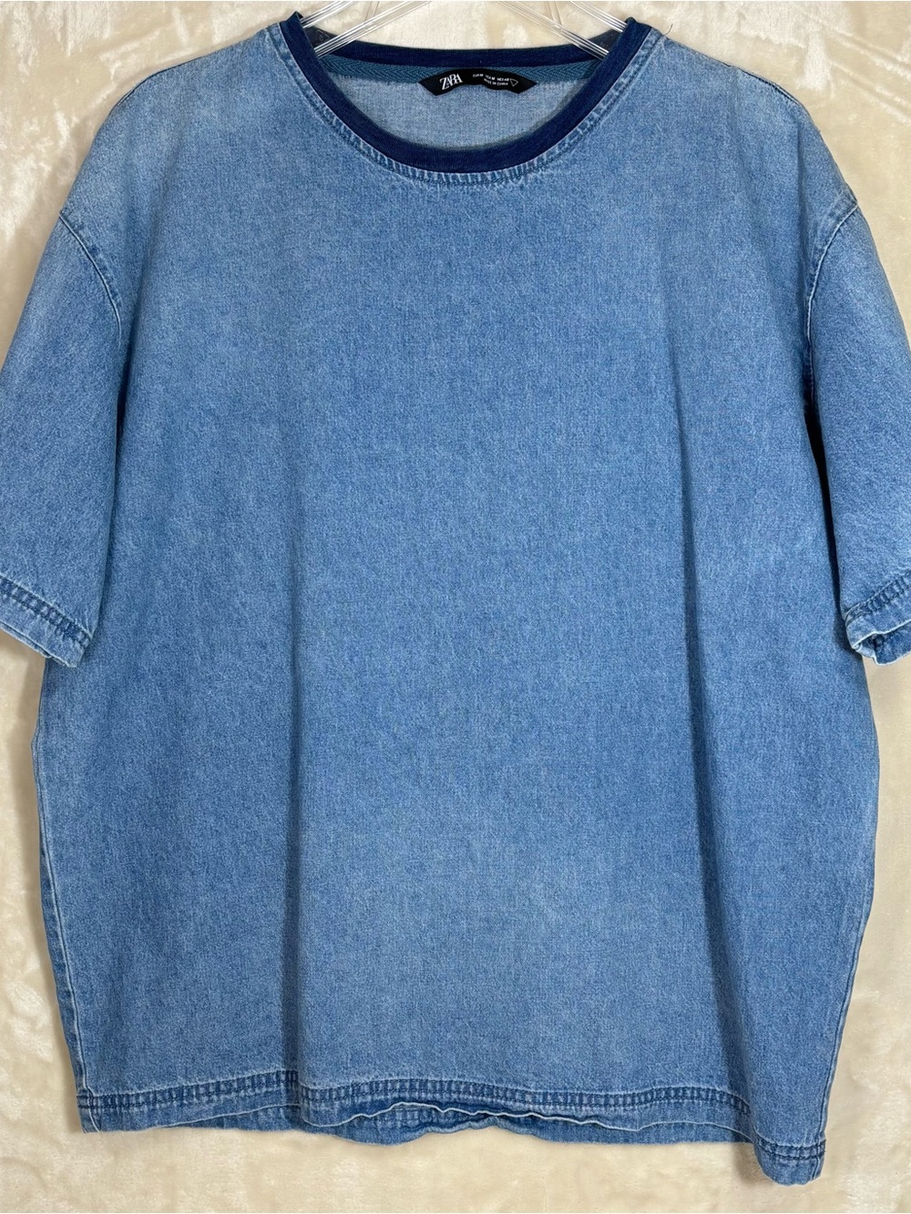 Zara Men’s Light Blue Denim Crew Neck Short Sleeve Tee Size M